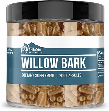 Earthborn Elements Willow Bark Extract 200 Capsules Pure & Undiluted, No Additives