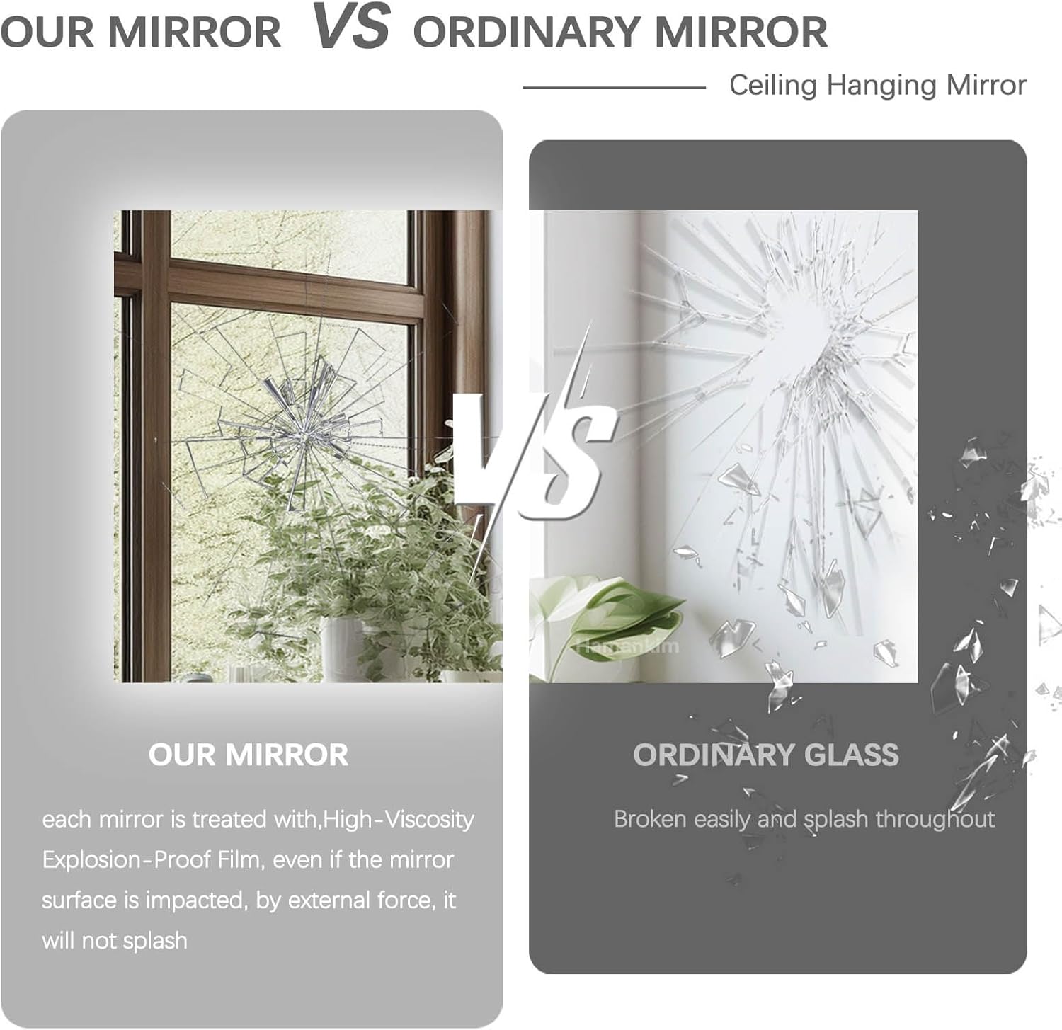 天井吊りバスルームミラー、モダンなメタルフレーム装飾壁ミラー