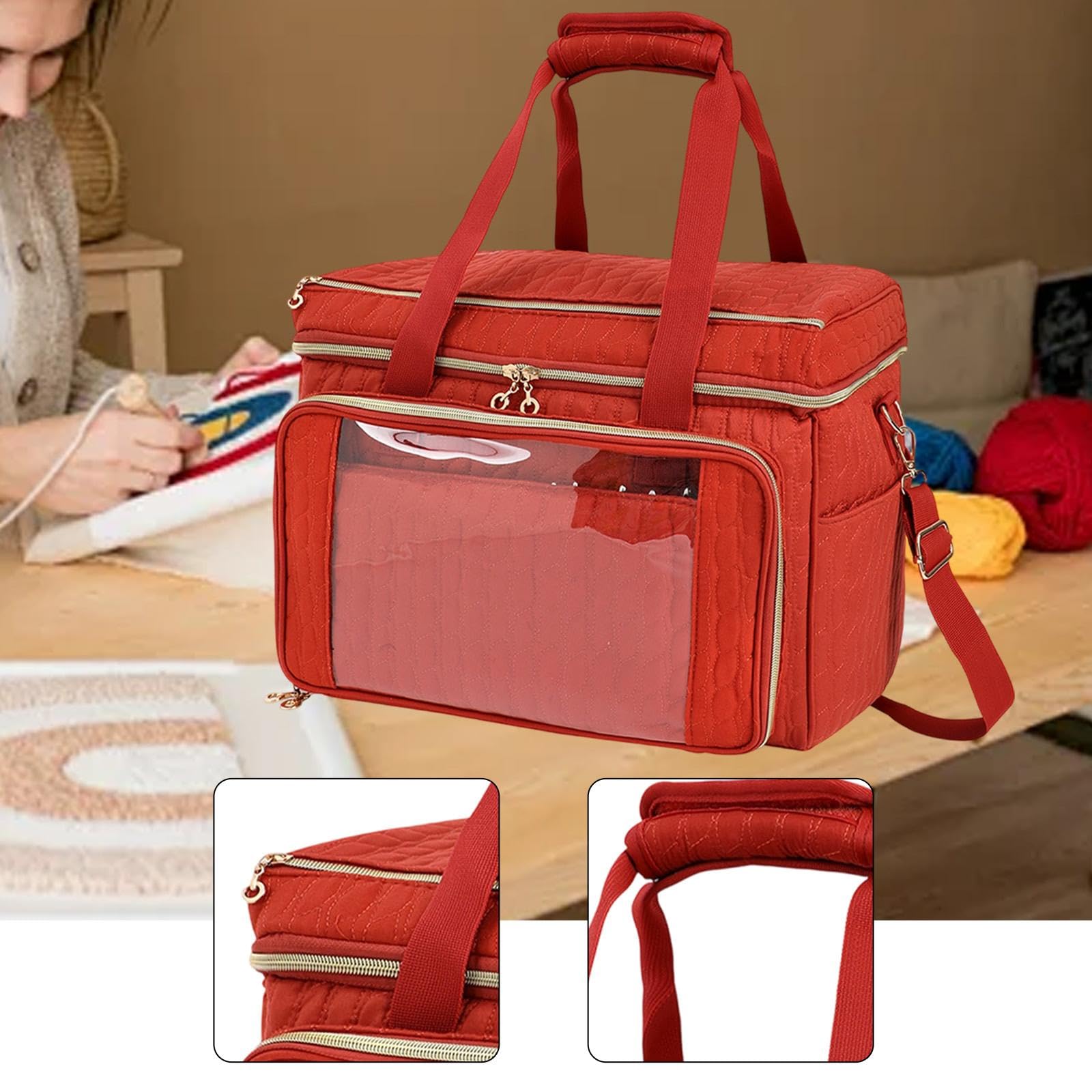 Bolsa de Tejer, Soporte para Guardar Hilo, Elegante Bolsa de Costura, Accesorios, Asa Portátil para Mesa de Parque, Rojo, Individual