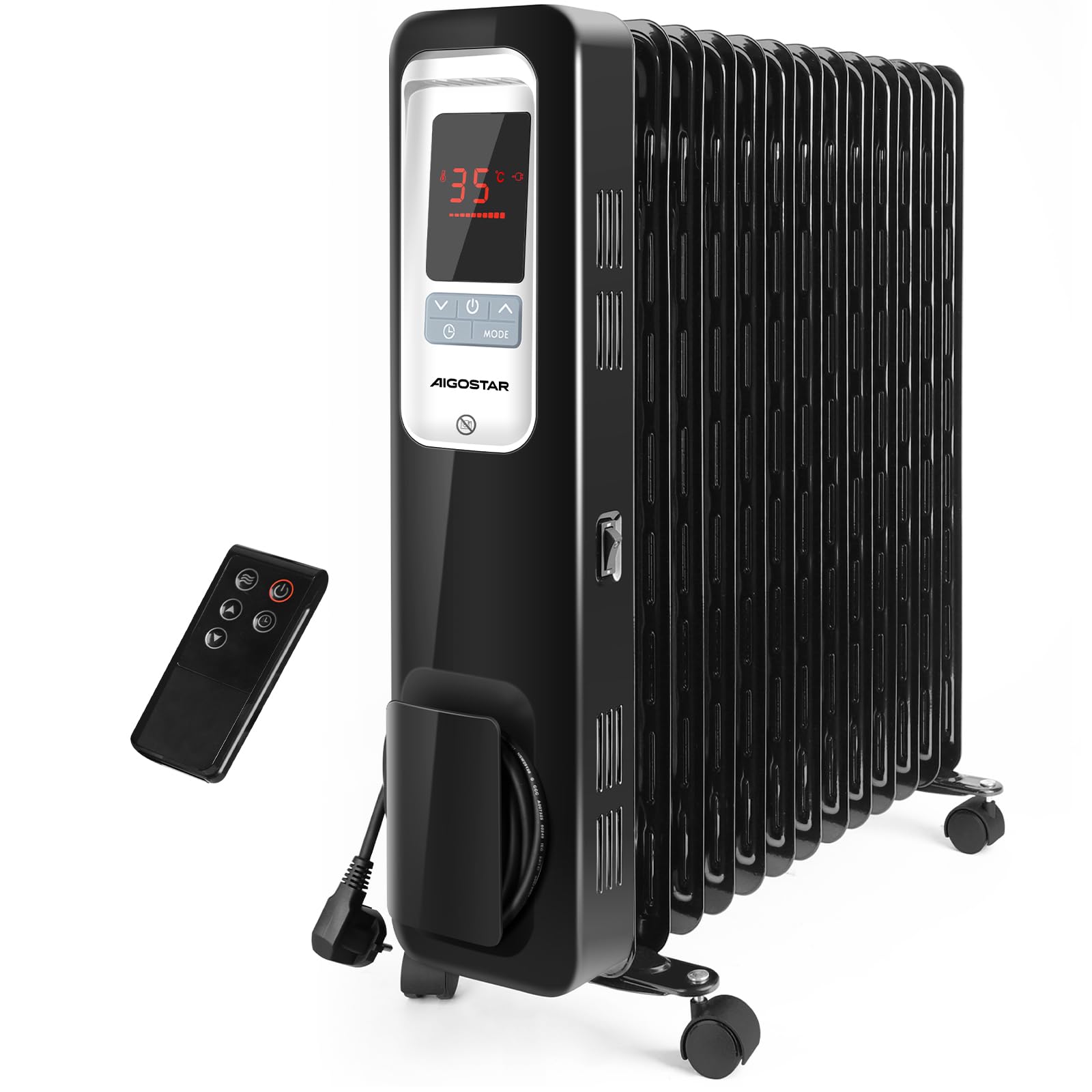 Aigostar Oil Monster 33JHH -Radiatore ad olio da 2500W. Radiatore elettrico 13 elementi con schermo a LED, Telecomando a distanza. Design esclusivo.