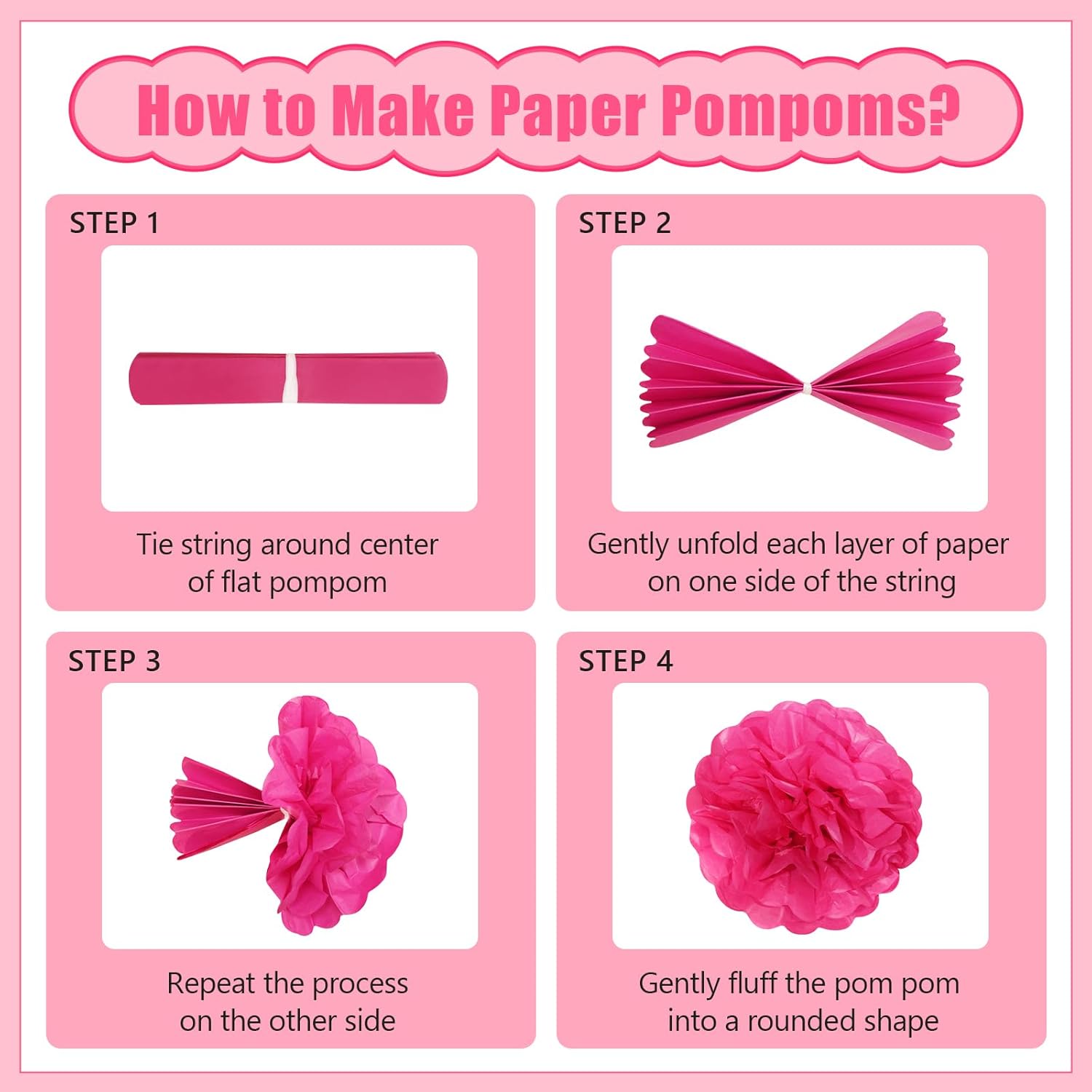 19 Pcs Pink Party Decorations, Light-Hot Pink Hanging Paper Lanterns, Paper Flowers Fans, Tissue Pom Poms, Floral Backdrop Wall Decor for Birthday Baby Showers Bridal Wedding Valentines Classroom - Image 4