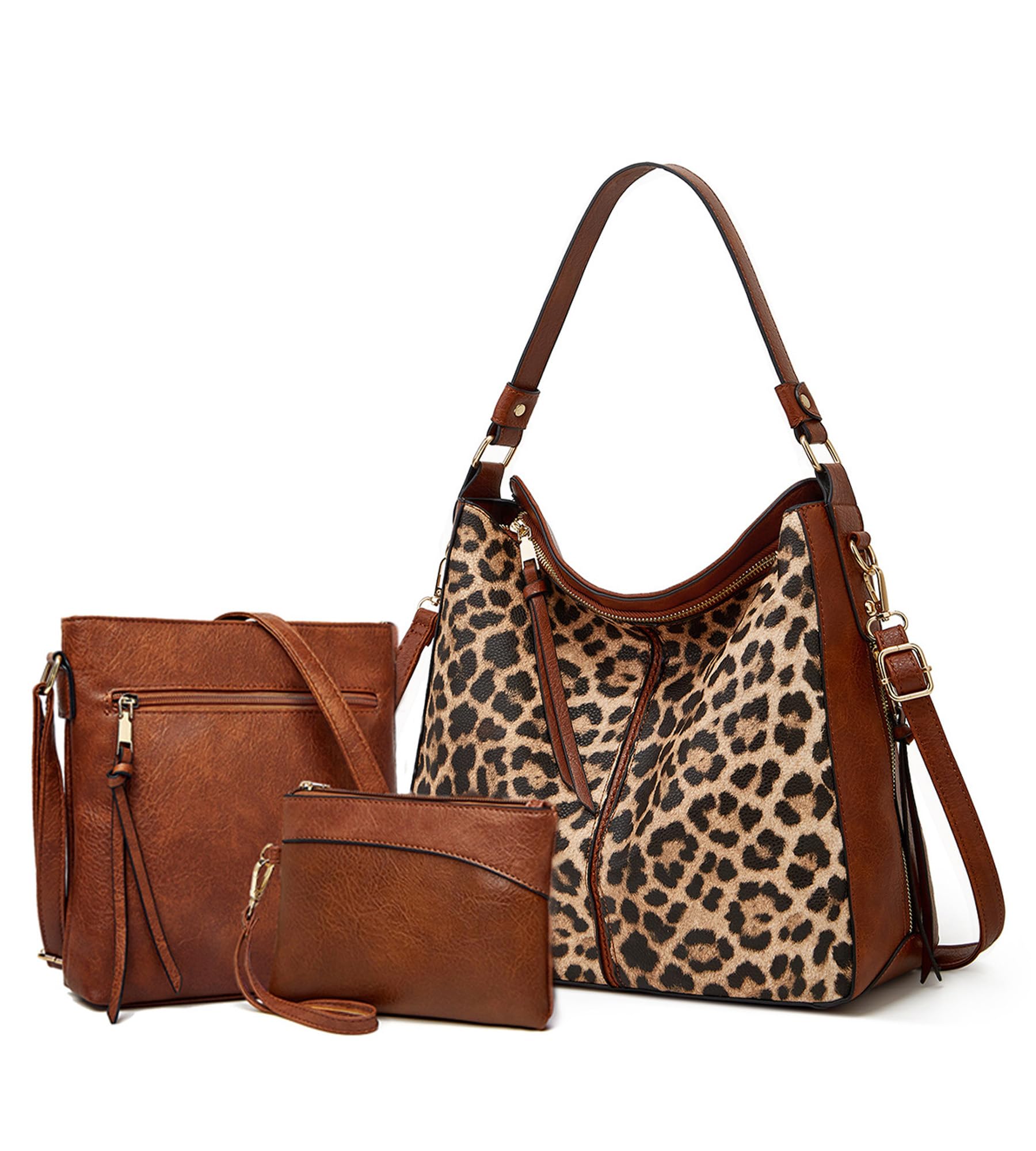 KingTo 3 pcs Cow Print Tote Handbag Set with Wallet Crossbody for Women