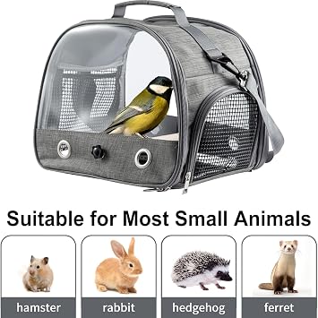Collapsible Bird Travel Carrier with Standing Perch and Stainless Steel Tray, Breathable Parrot Parakeet Small Animals Hiking Camping Travel Bag (pink)