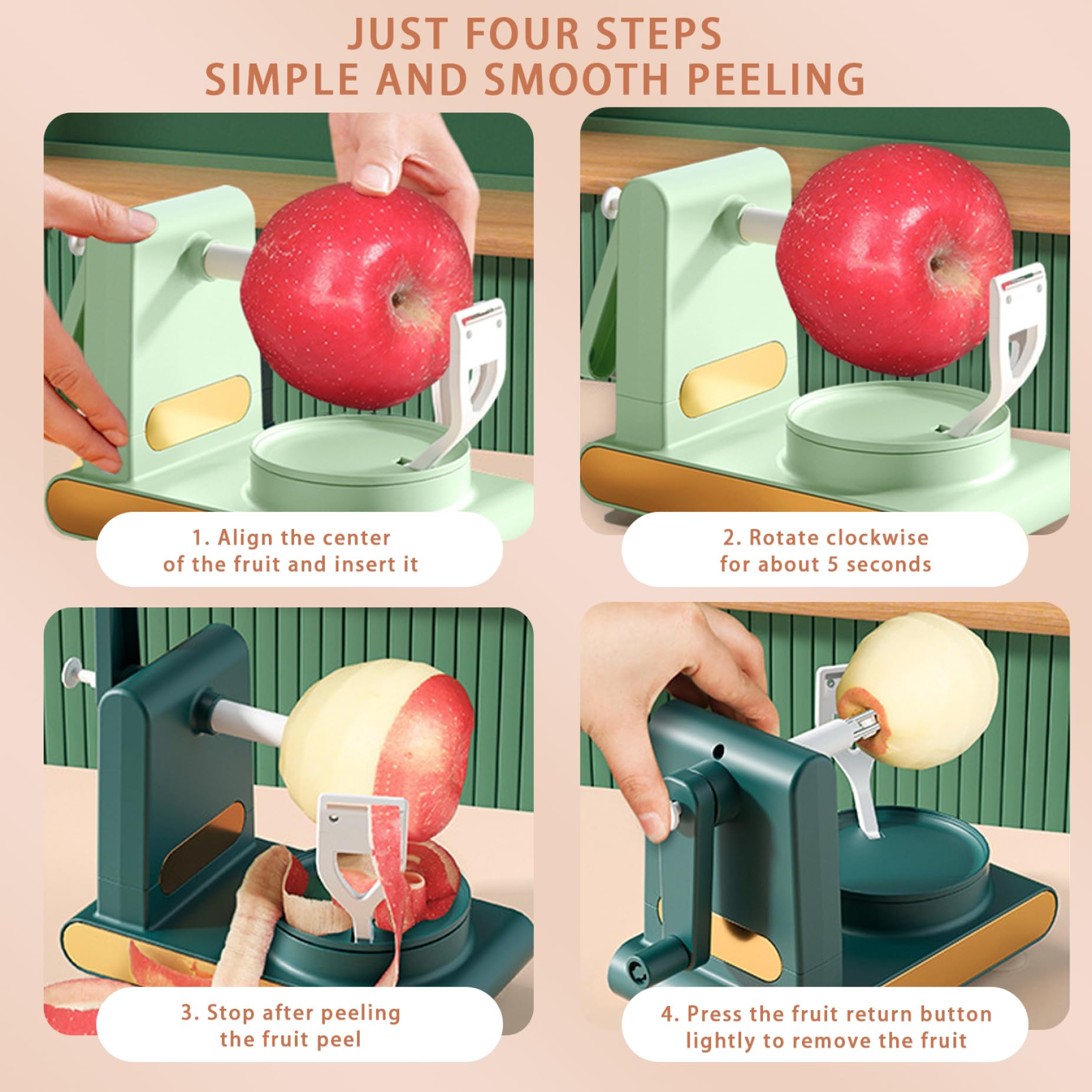 Obstschäler Mit Entkerner – Automatischer Schäler Für Äpfel, Birnen, Kartoffeln (hellgrün)