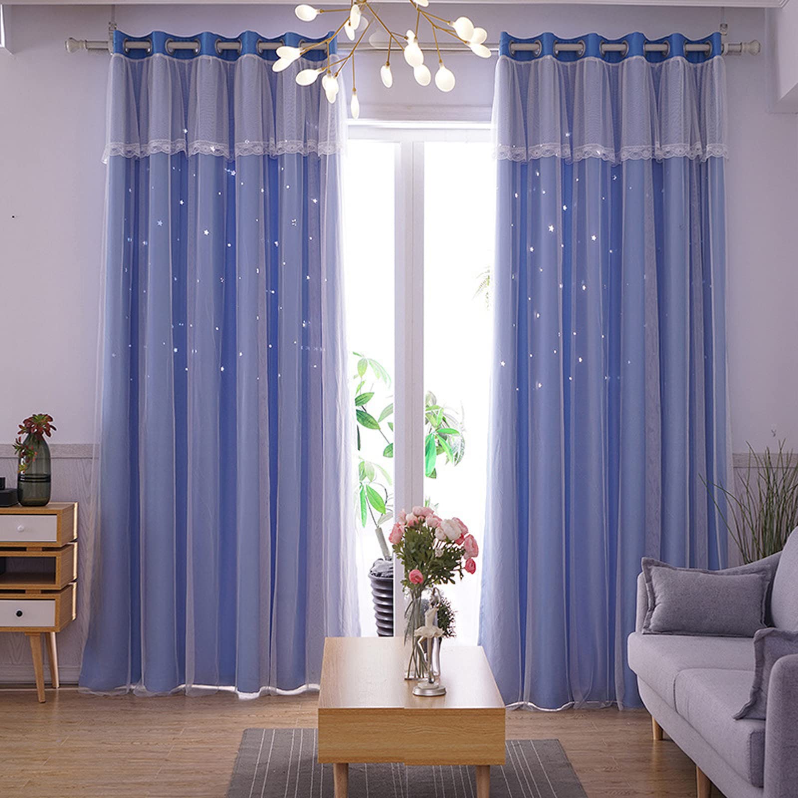 Rideau Occultant à Double Couche En Voile Transparent Avec œillets Pour Chambre D'enfant, Salon, Chambre à Coucher, 1 Panneau, Bleu, 132,1 X 243,8 Cm (l X L
