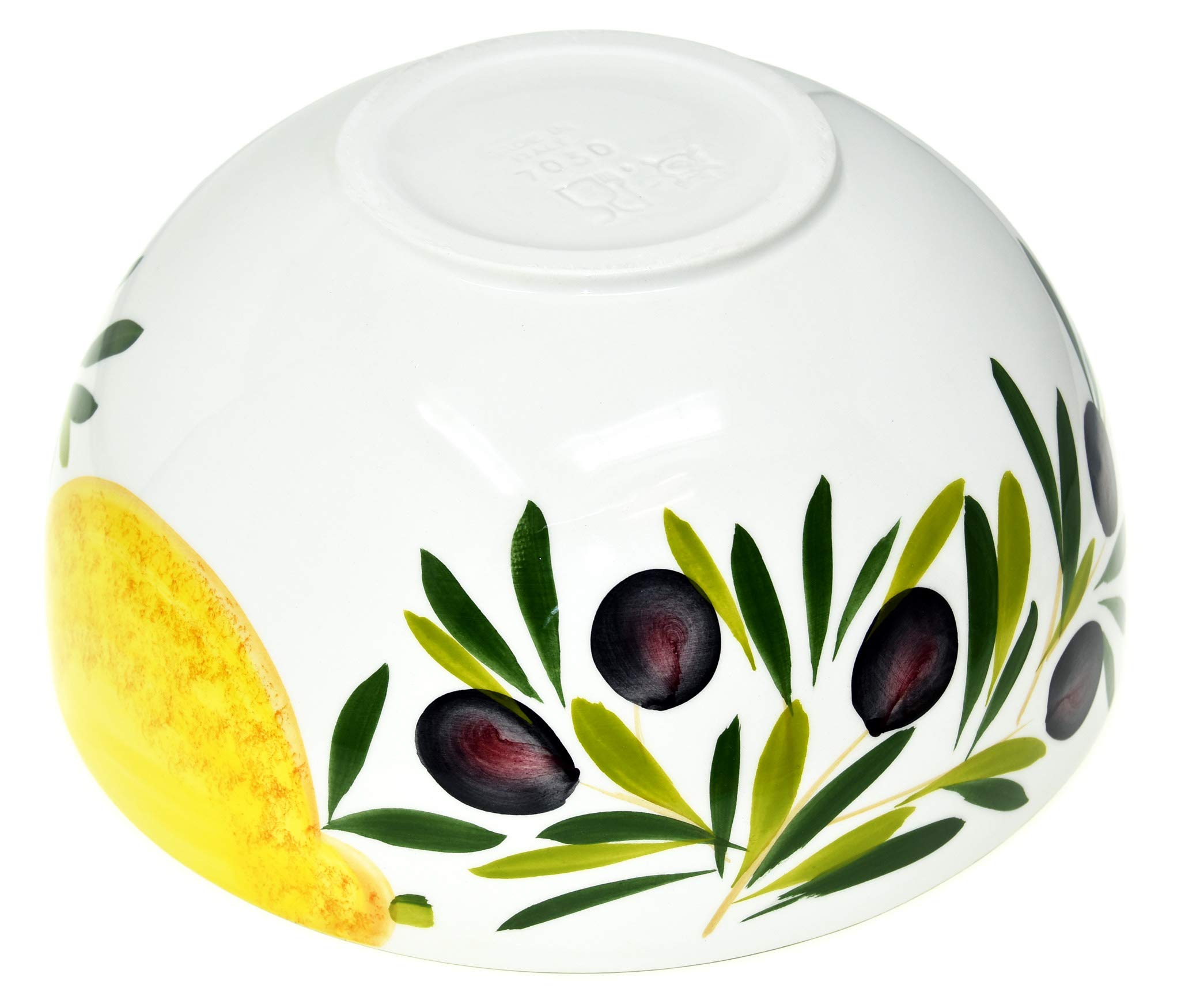 Lashuma Bol de service rond en céramique italienne peinte à la main 26 cm - Design citron - Olive - Profondeur : 12 cm