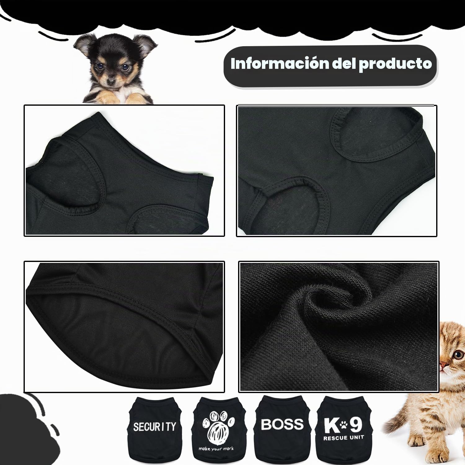 Juego de 4 Prendas para Chihuahua - Ropa para Perros pequeños y Masculinos, diseño de Taza de té, Yorkshire, Primavera - Camisas de Seguridad para Mascotas - Ropa Suave para