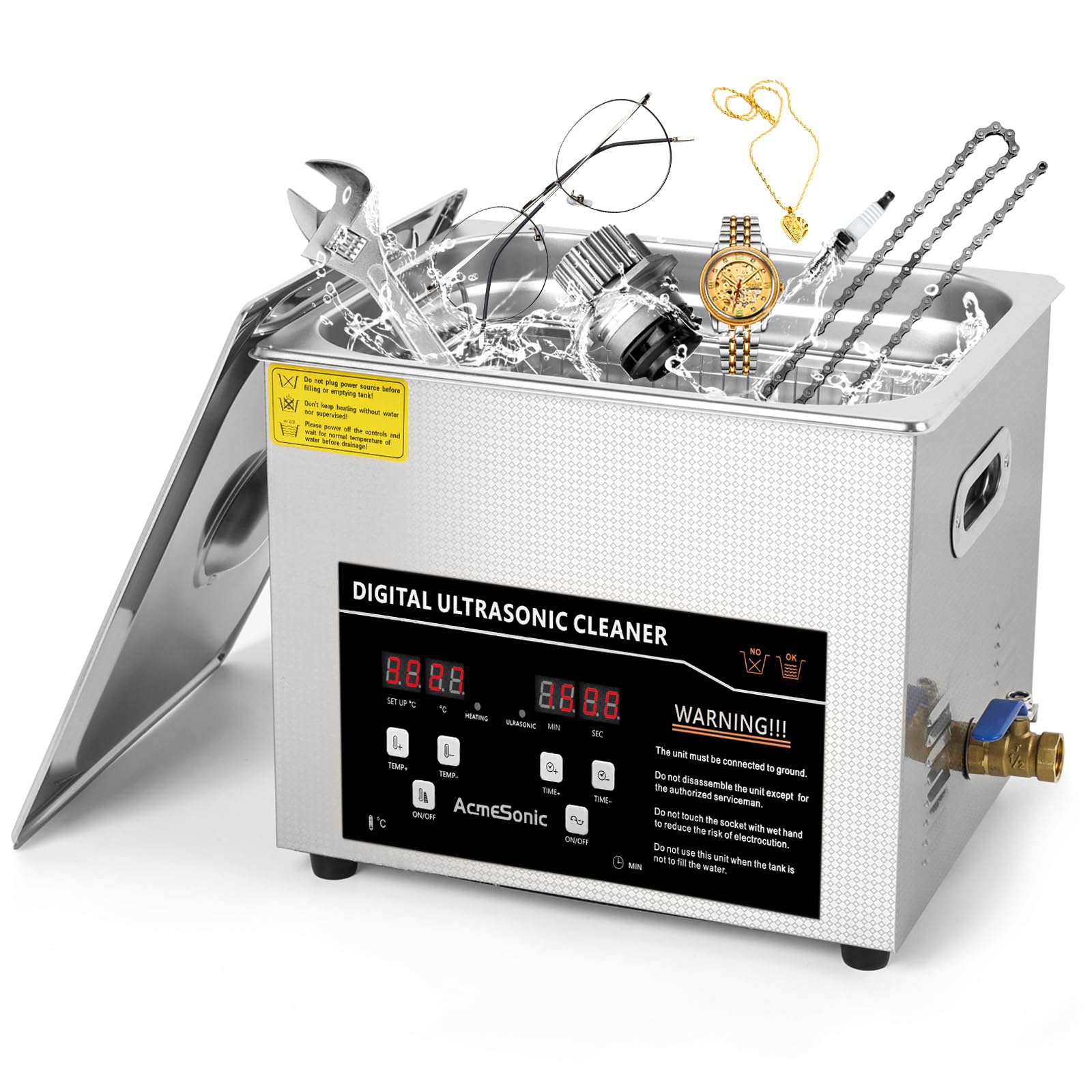 Máquina de limpieza por ultrasonido digital de 10 litros, limpiador ultrasónico de laboratorio de acero inoxidable SUS 304, limpiador sónico para herramientas profesionales, piezas de