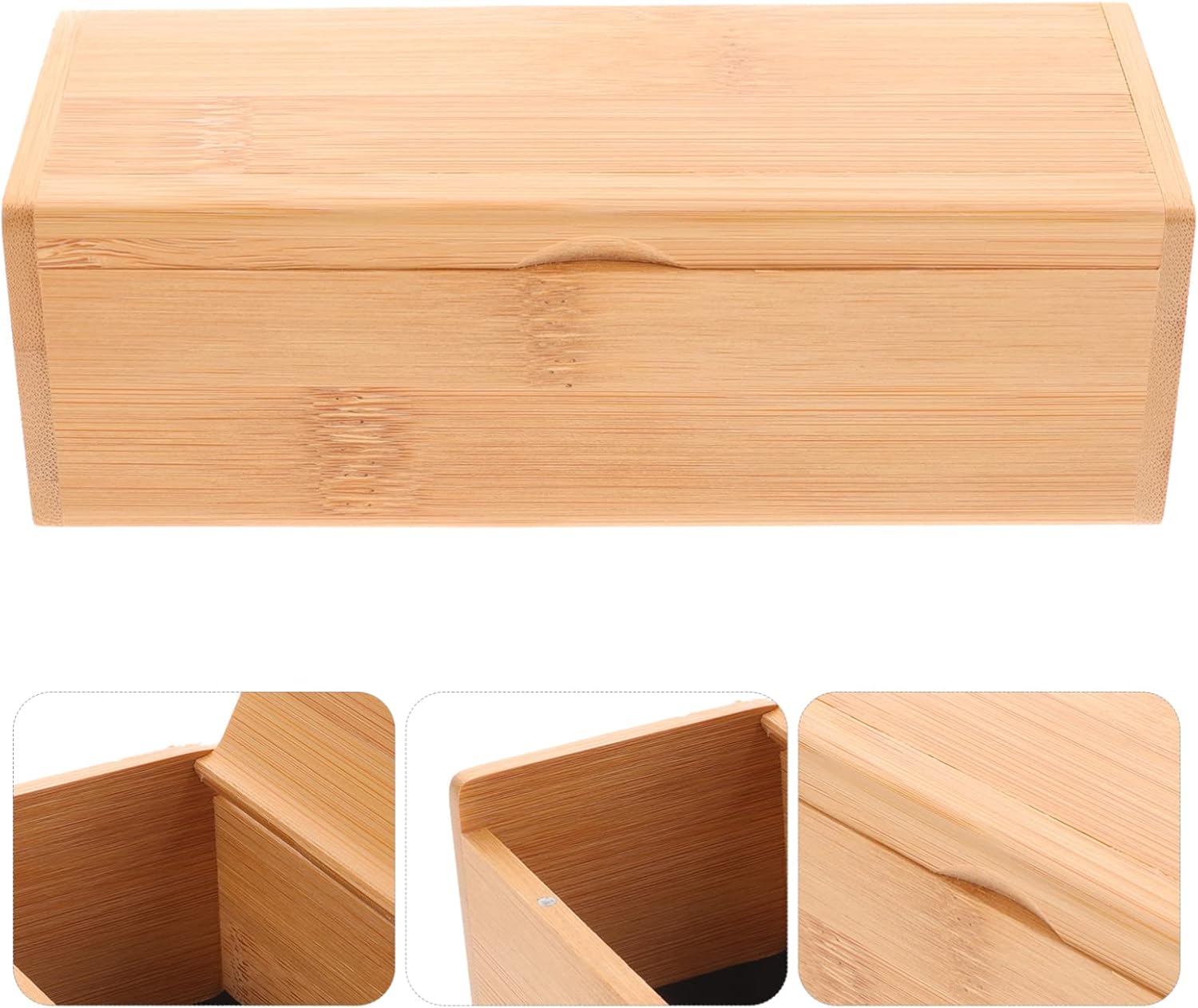 SEWACC Bamboo Storage Box - Light Brown Decorative Keepsake Box with Flip Lid for Jewelry Trinkets and Small Items - Compact Organizer