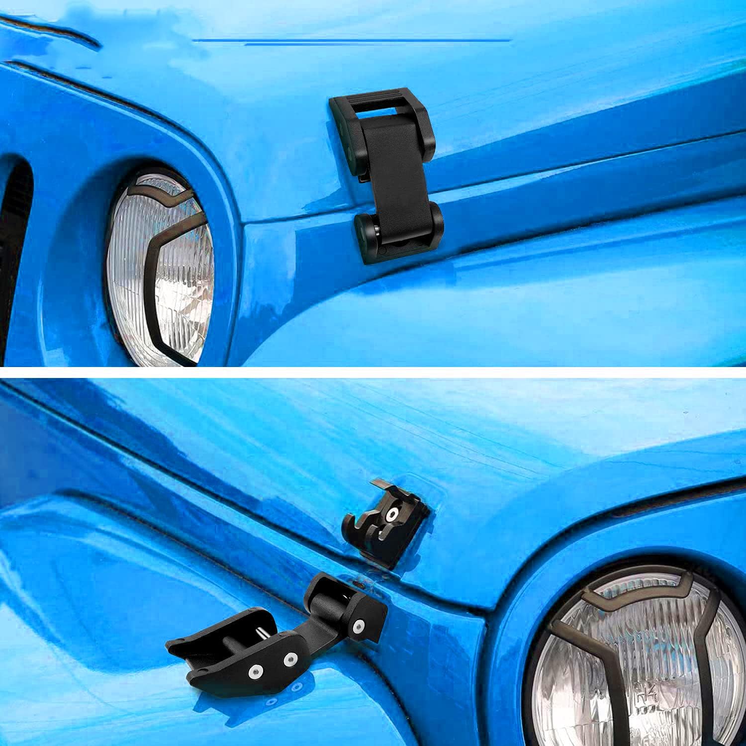 Hood Latches Aluminum Alloy Hood Catch Kit Latch Locking Adjustable Compatible with 2007-2018 JK JKU & 2018-2021 JL JLU JT Hood Locks