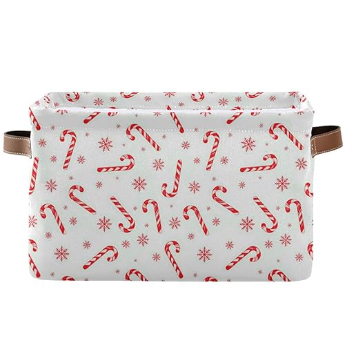 Pfrewn Christmas Winter Storage Basket Candy Cane on A White Collapsible Rectangular Storage Boxes Organizer Shelf Basket Toy Book Storage Bin for Nursery 1 Pack