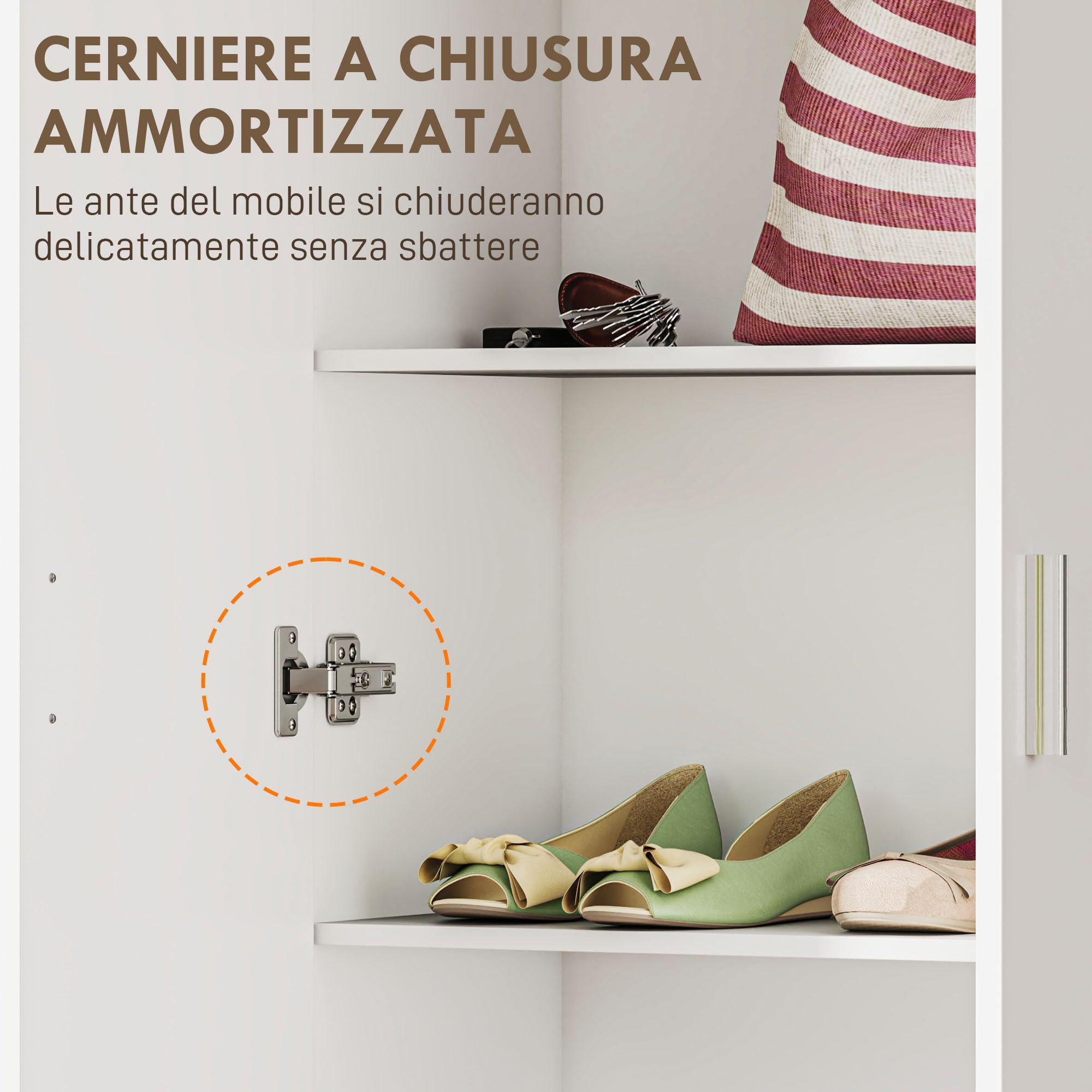 HOMCOM Armadio Multiuso con Ante Battenti, 5 Ripiani e 3 Livelli Regolabili, Mobiletto Multiuso Credenza in Legno Truciolato per Cucina, Scarpe, Ingresso, Camera da Letto Bagno, 60x31.5x165 cm, Bianco