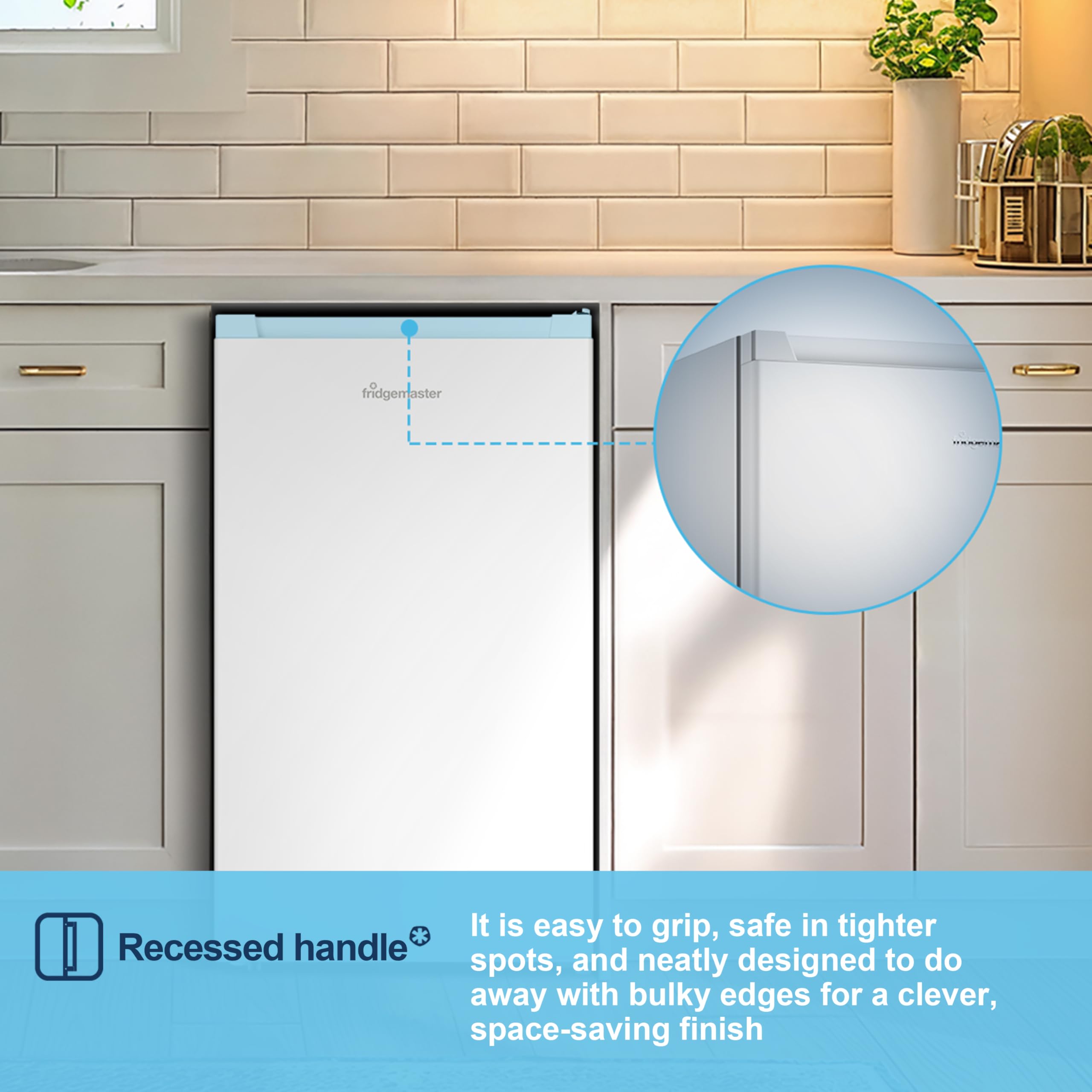 Fridgemaster MUR4894E 82L Under Counter Fridge with LED Lighting, Adjustable Temperature Control, Reversible Door and 3 star Ice Box, White, E rated — view 13