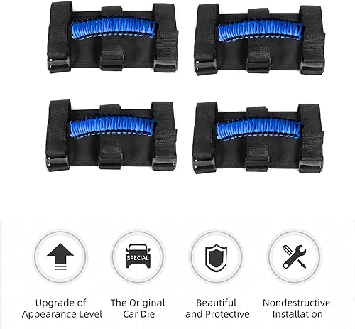 Miniatura 2 de JeCar 4 asas de agarre para barra antivuelco, asas de agarre de paracaídas para Jeep Wrangler YJ TJ JK JKU JL JLU y Gladiator JT 1955-2022, negro y