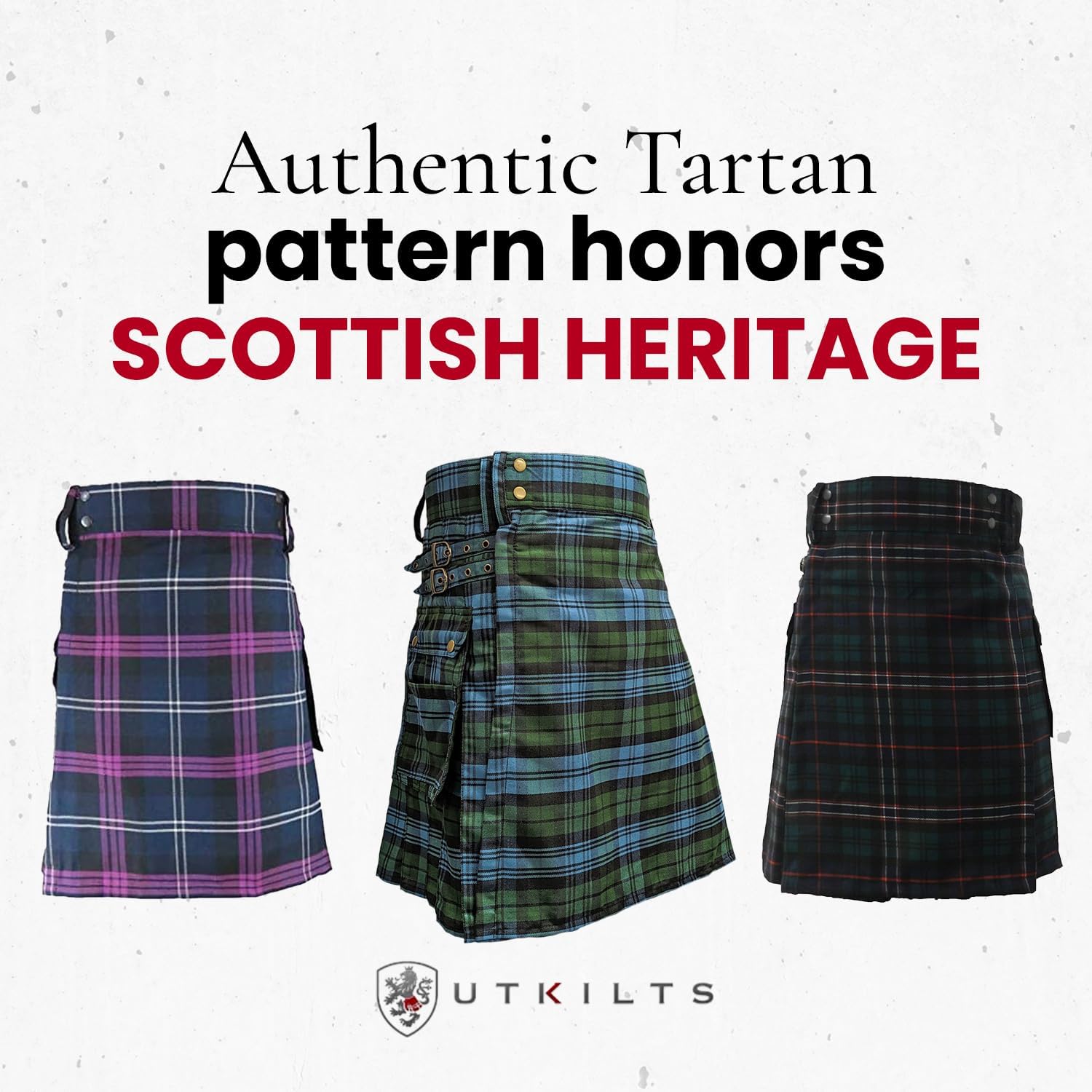 UT Kilts Men's Standard Tartan Utility Kilt, Modern Scottish Kilt for Everyday Wear, Tactical Kilts Adjustable Hip Straps