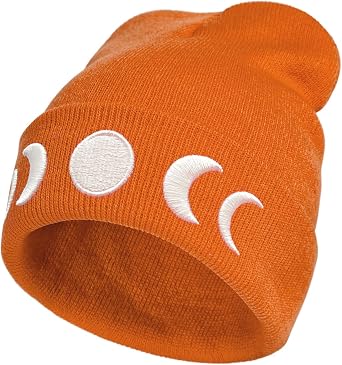 Moon Embroidery Beanie Knit Hat for Men Women, Casual Skull Knit Cap