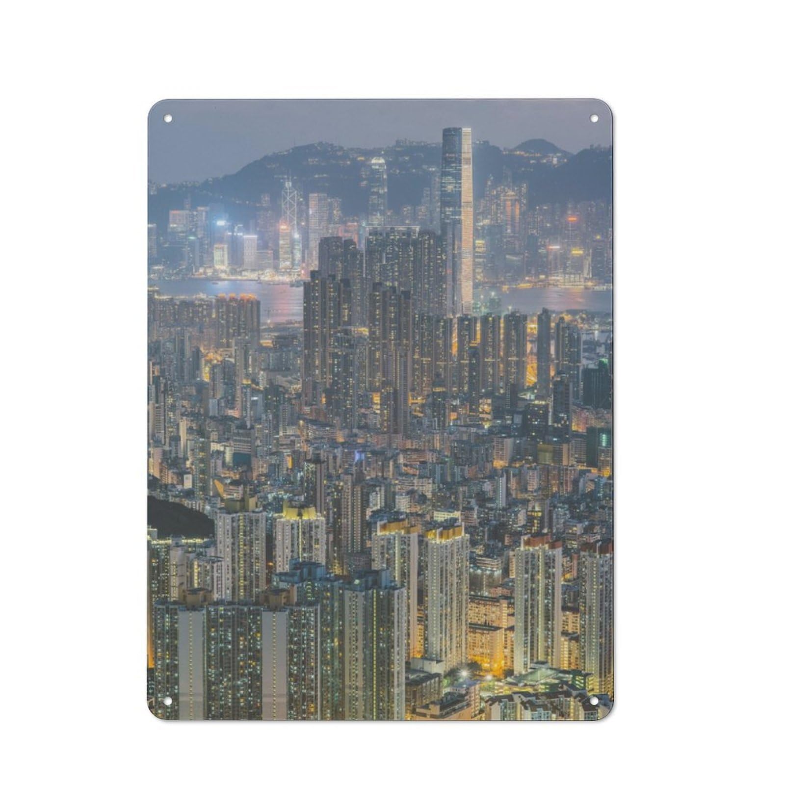 Junmoney Hong Kong Retro Metal Wall Decor 40X30cm, Metal Wall Art Sign For Living Room, Hallway, Kitchen Or Cafe