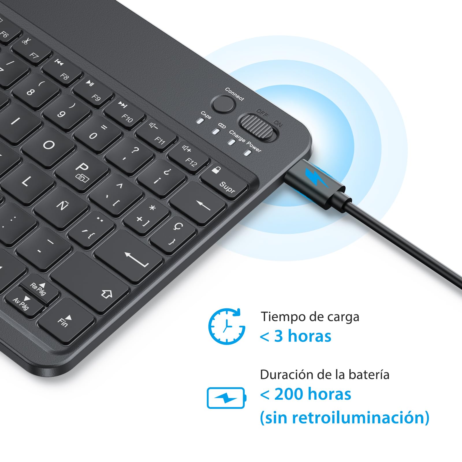 OMOTON Tastiera Bluetooth per iPad/tablet con supporto per telefono | Tastiera per iPad con retroilluminazione, ricaricabile, QWERTY, tasti ingrandite, wireless, portatile, ultra sottile