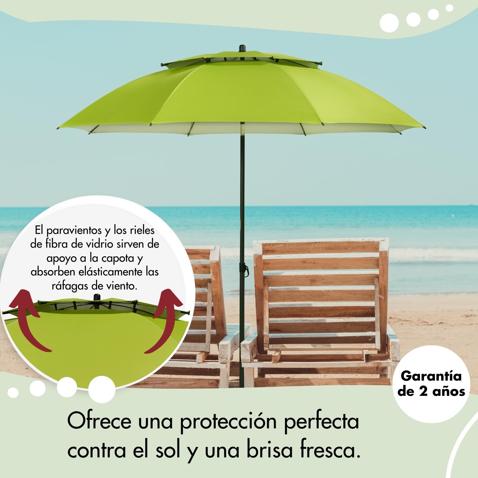 Doppler derby Sombrilla de 200 cm, sombrilla para playa, balcón y terraza, altura regulable, con protección UV, sombrilla plegable, para playa y piscina al aire libre