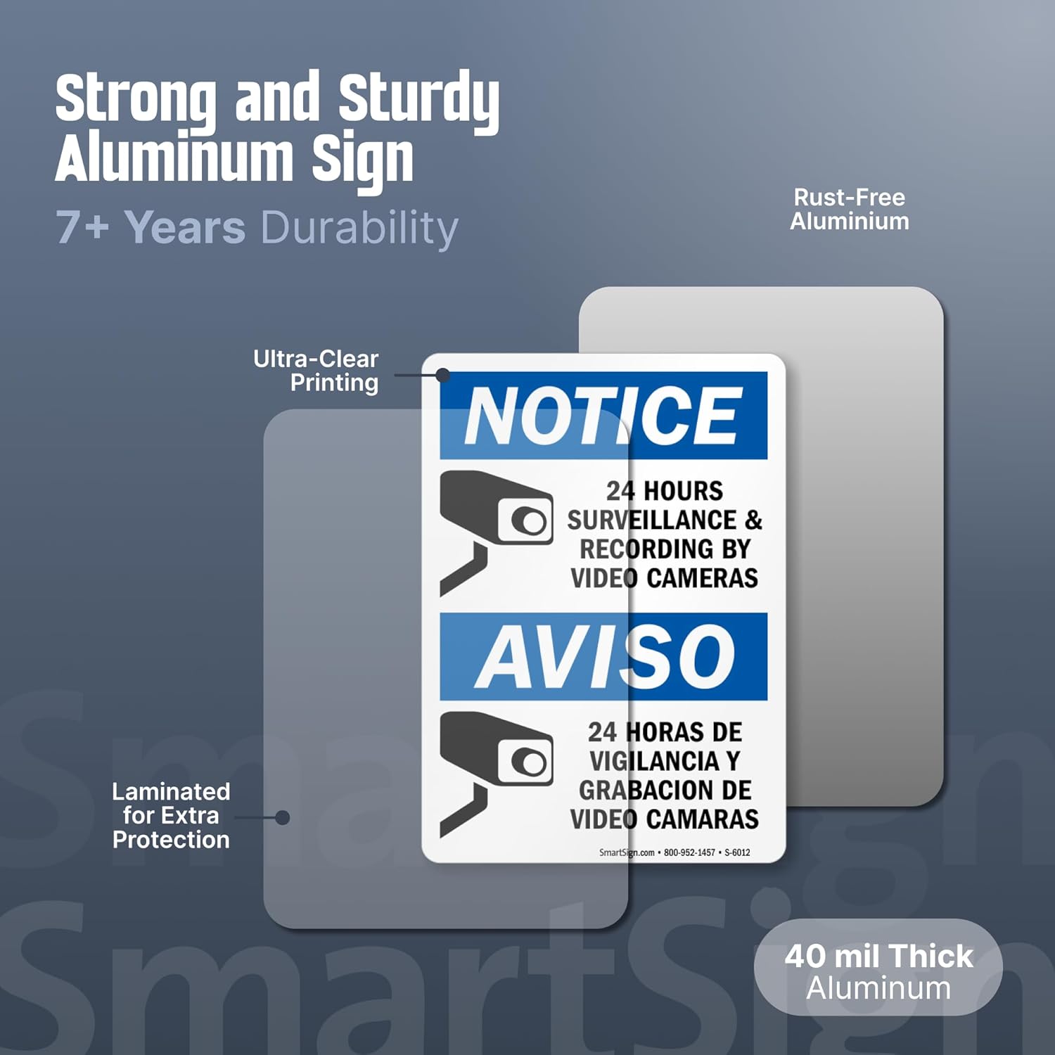"Notice - 24 Hours Surveillance By Video Cameras" Bilingual Sign By SmartSign | 10" x 14" Aluminum
