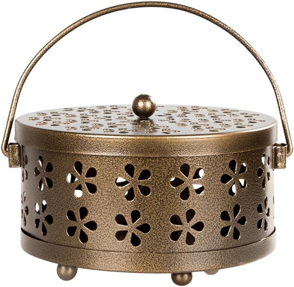 AUTOECHO IMSHI® Classical design Portable Mosquito Coil Holder Incense Holder - Retro Portable Iron Mosquito Coil Holder with Handle Round Fireproof Incense Holder