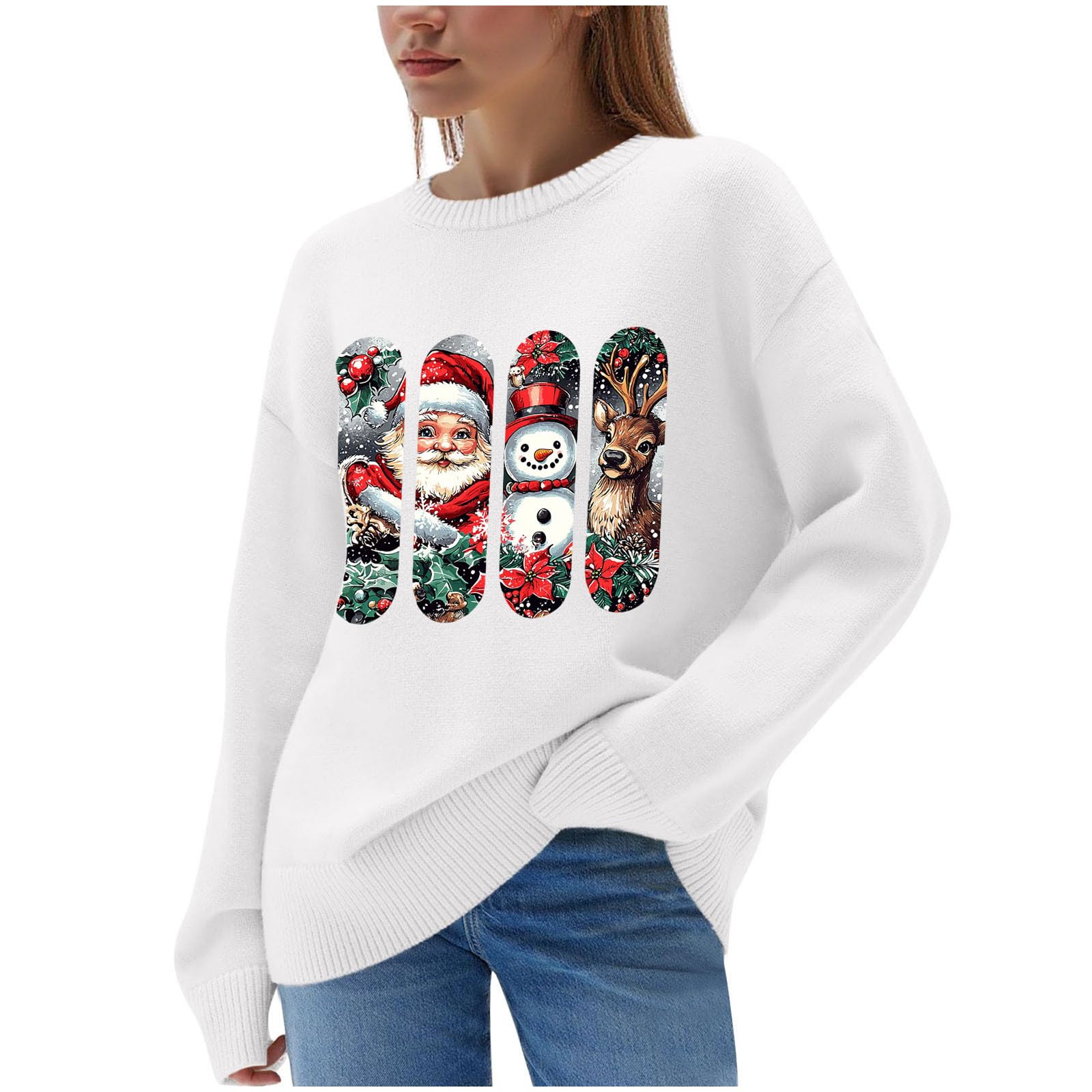 Maglioni natalizi da donna UK a coste lavorati a maglia con Babbo Natale, renna, pupazzo di neve, maglioni natalizi da donna divertenti novità pullover girocollo a maniche lunghe top taglie forti