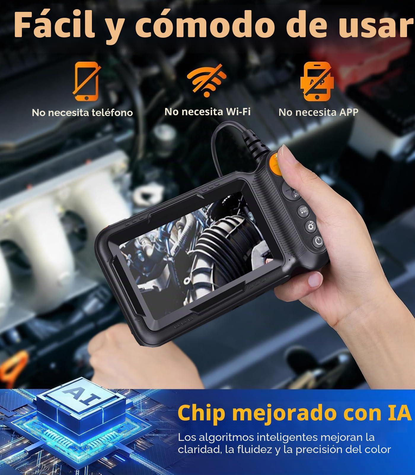 Endoscopio Camara de Inspeccion Doble Lente, Camara Endoscopica Inspeccion Tuberias 5" Pantalla IPS, Boroscopio con 8+1 Luces LED, Cable Semirrígido de 10M y 32 GB Tarjeta, IP67 Impermeable Para Coche