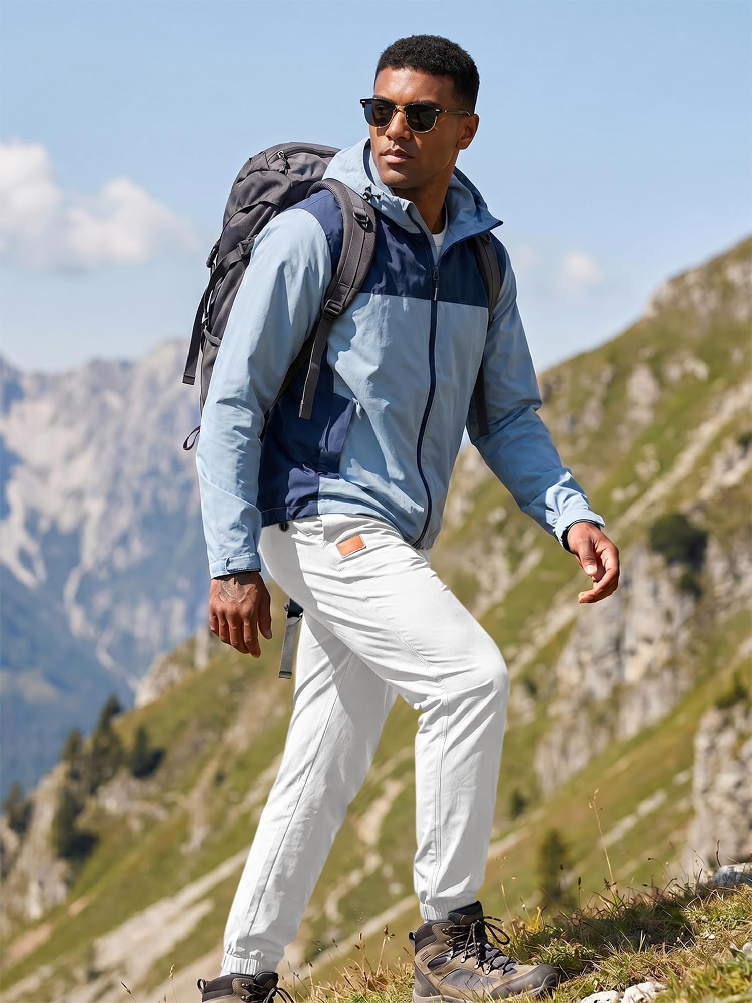 JMIERR Pantalones de Trabajo Hombre Casuales Deporte Elásticos Joggers Largos Pants con Bolsillos Algodón Slim Fit Cargo con cinturón con cordón