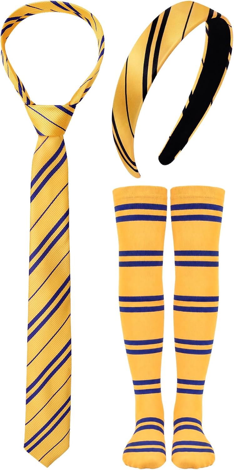 3 PCS Halloween Costume Accessory,Wizard Headband/Tie/Socks(Yellow)