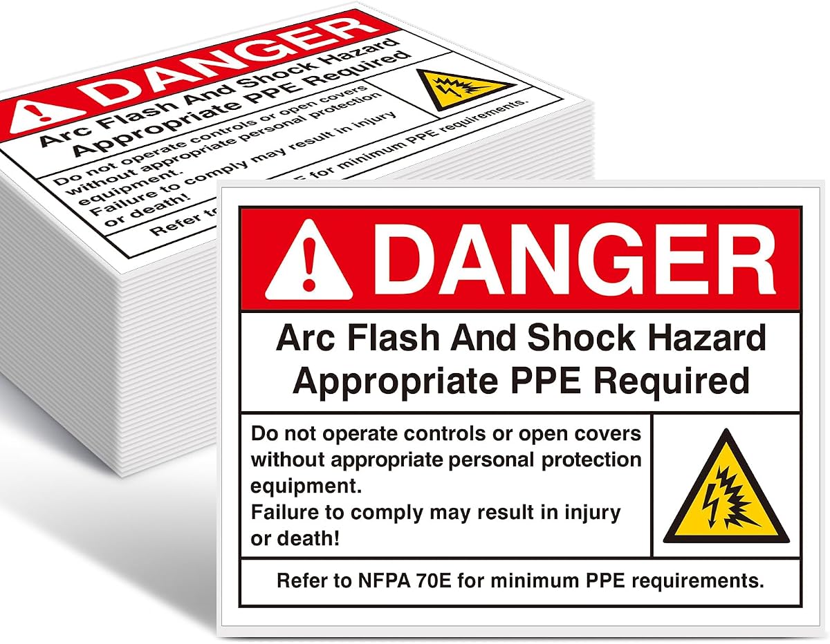 Novabright 100 Pack DANGER Arc Flash and Shock Hazard Label, 5 x 3.5 Inch | Appropriate PPE Required, Electrical Hazard Safety Sign, Vinyl Label, Workplace