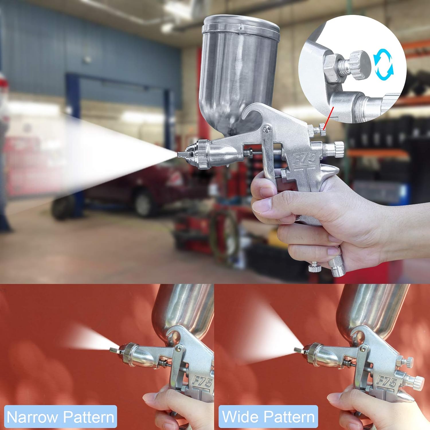 Rrtizan F-75G HVLP Spray Gun, Gravity paint sprayer, with 400cc Capacity Aluminum Cup, 2.0-5.0 CFM (Cubic feet per Minute), 44-73 PSI, 1.5 mm Tip - - 