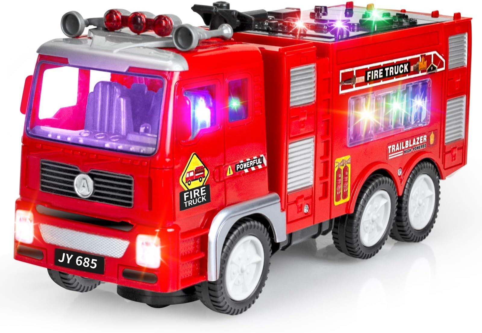 Large Fire Trucks for Toddlers 3-5, Toy Trucks for Toddlers Boys 3 4 5 Birthday Gifts, Kids' Play Truck with 4D Lights & Real Firetruck Siren Sound - Automatic Bump Go Technology