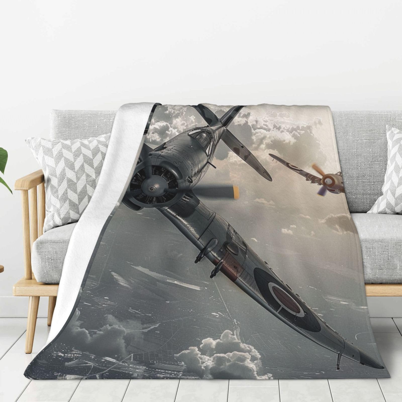 Couverture avion Seconde Guerre mondiale en flanelle pour canapé