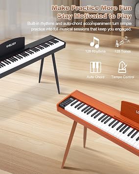88 Key Digital Piano with Semi-Weighted Keys, Full Size Electric Keyboard for Beginners & Adults, Realistic Touch, Built-in Speakers, Sustain Pedal, Ideal for Home Practice & Learning, Brown