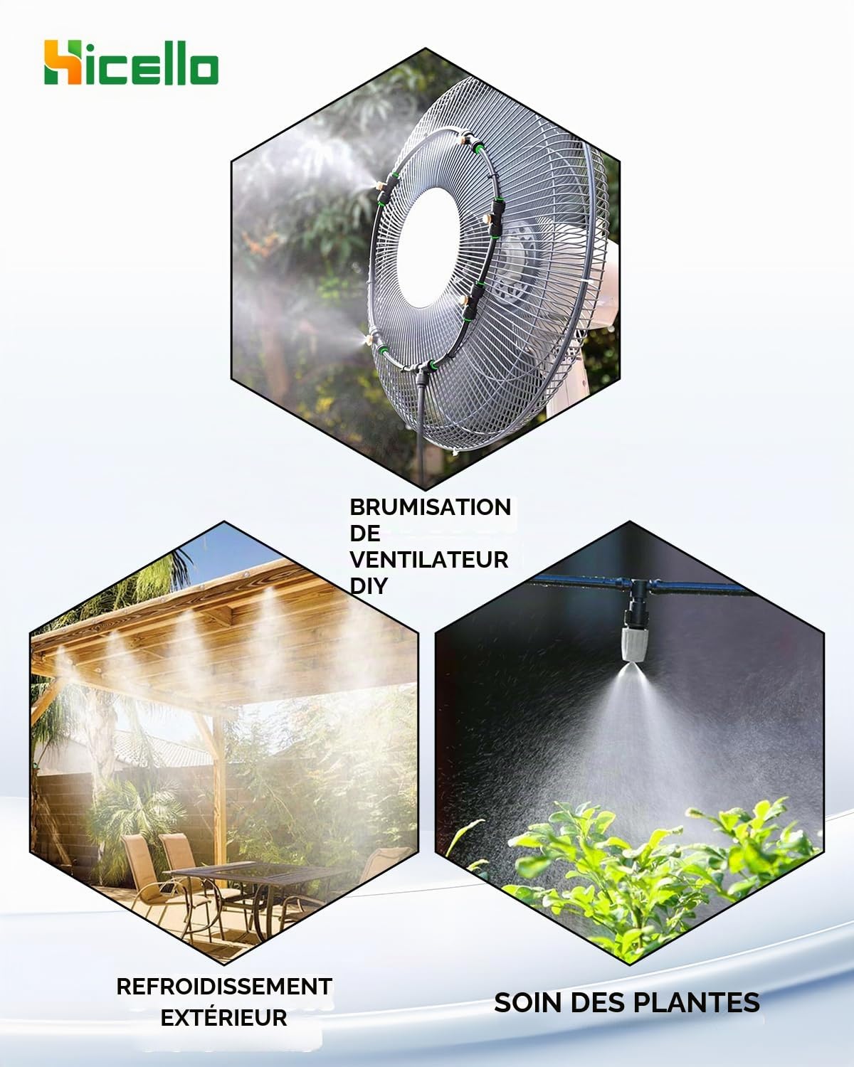 Kit d'irrigation extérieur - Système de brume de 15 m - 17 buses de brouillard en laiton - Tuyau de 15 m - Adaptateur en laiton - Pour terrasse, jardin, serre