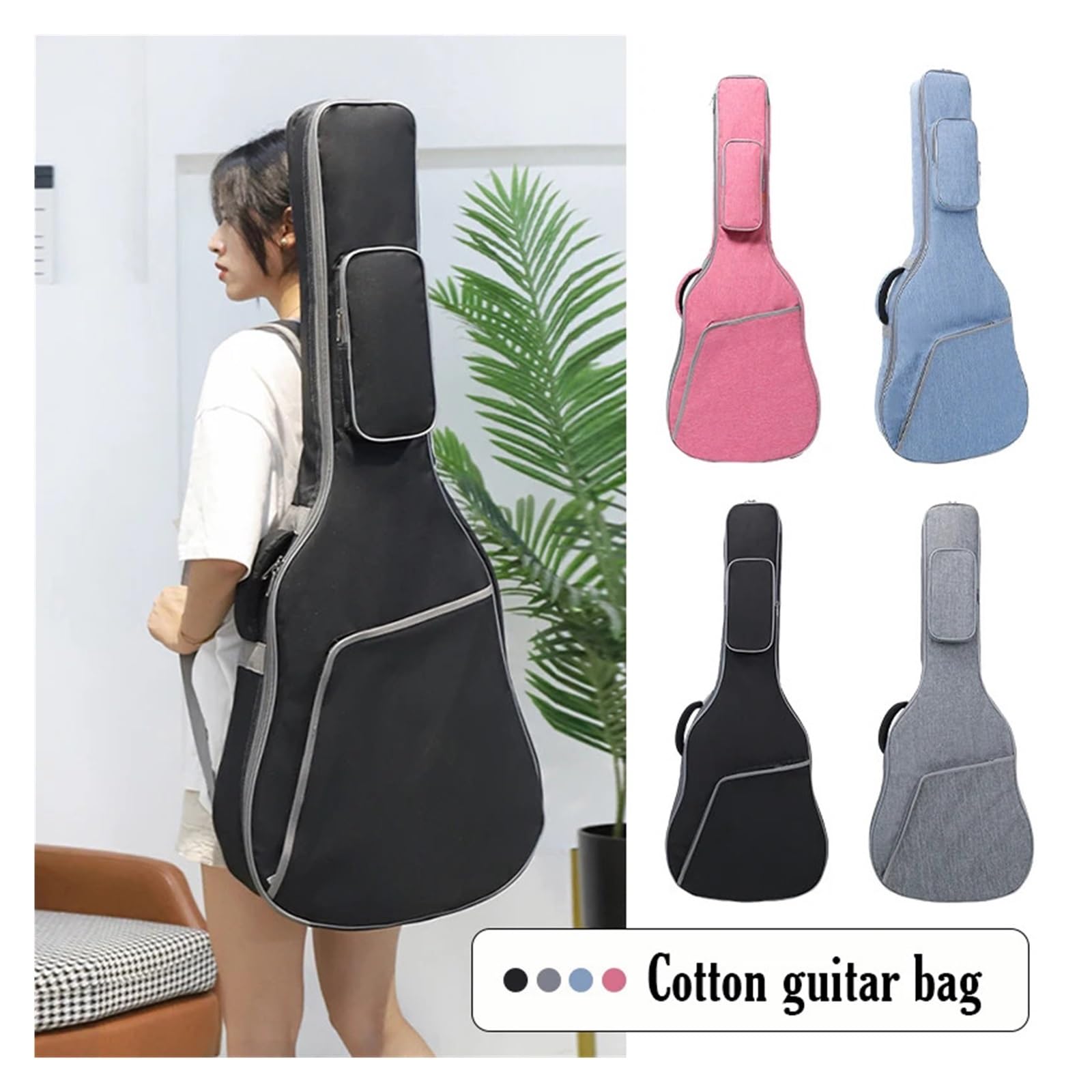 Bolsa for guitarra 36 39 41 pulgadas Funda acústica universal con correas dobles Mochila impermeable de algodón Oxford acolchada(Grey 38-39inch)