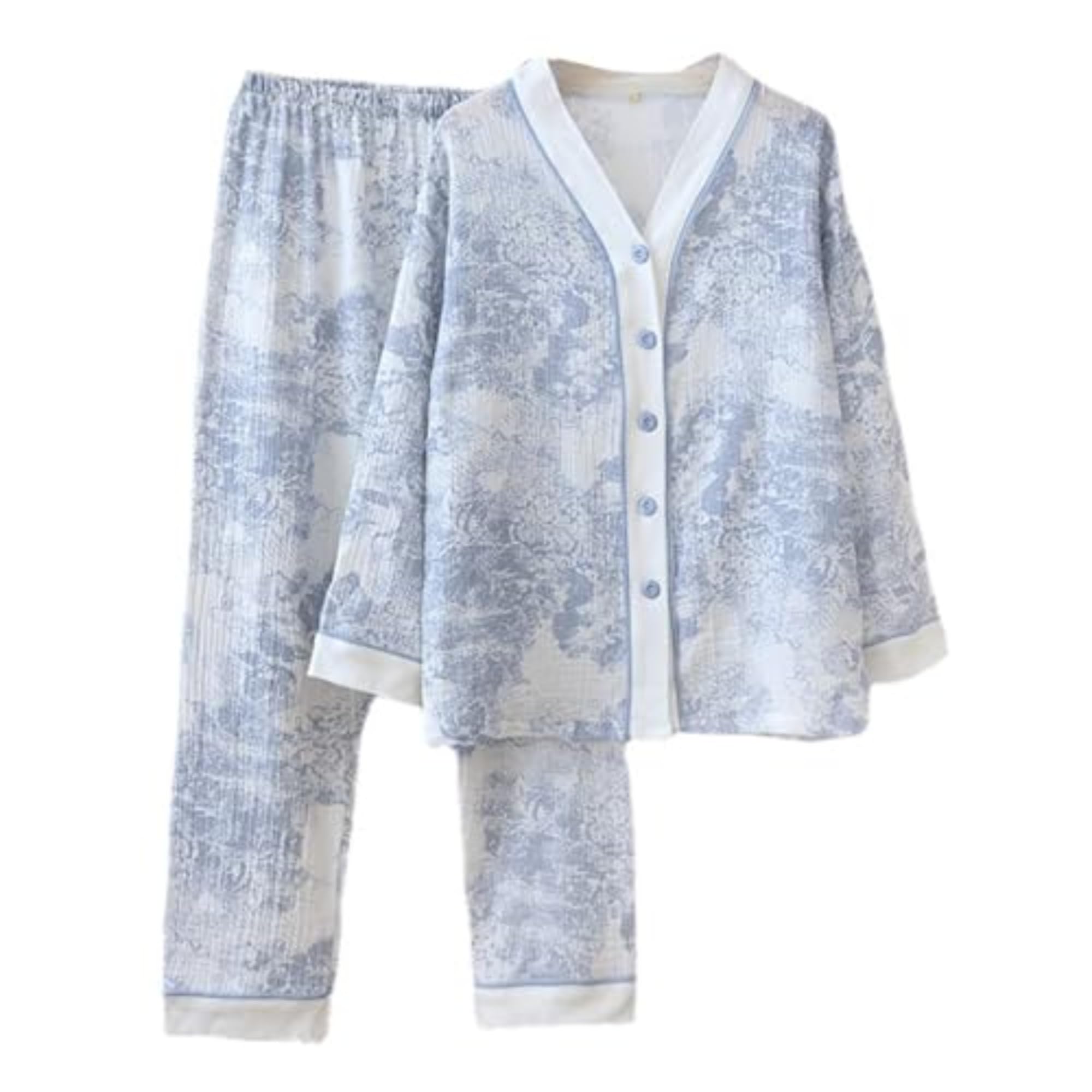 Vhitler Women's Blue01 Linen Set Coquette Pajamas Set Summer Lounge Sets For Old Money Aesthetic, S