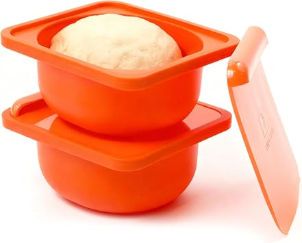 Red Pizza Dough Proofing Containers With Lids - Silicone Pizza Dough Proofing Box With Built-In Dough Cutter and Measurement Markings, Stackable, Dishwasher, Fridge & Freezer Safe