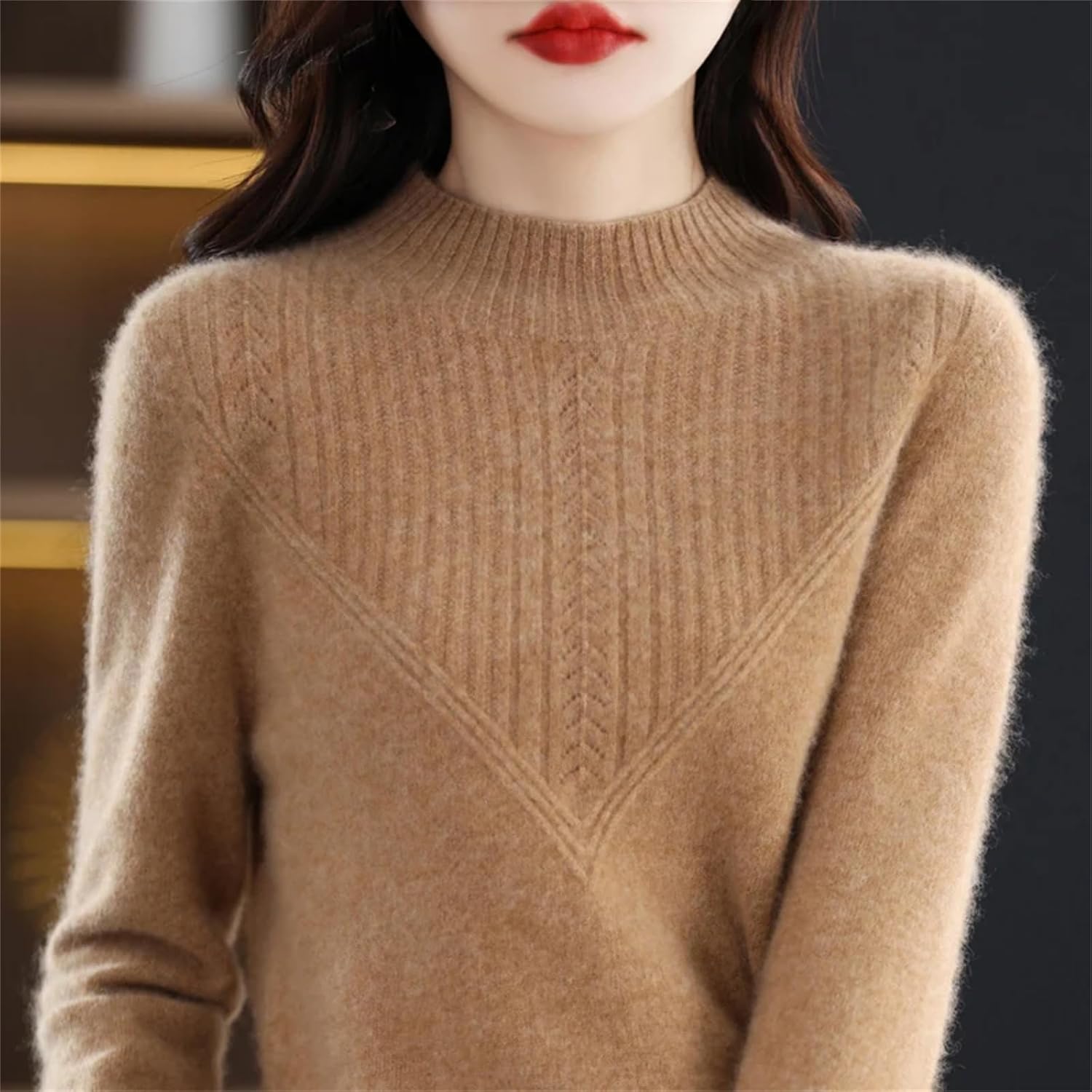 100% Merino Wool Women's Turtleneck Pullover Loose Knitted Bottoming Shirt Autumn and Winter Long-Sleeved Top