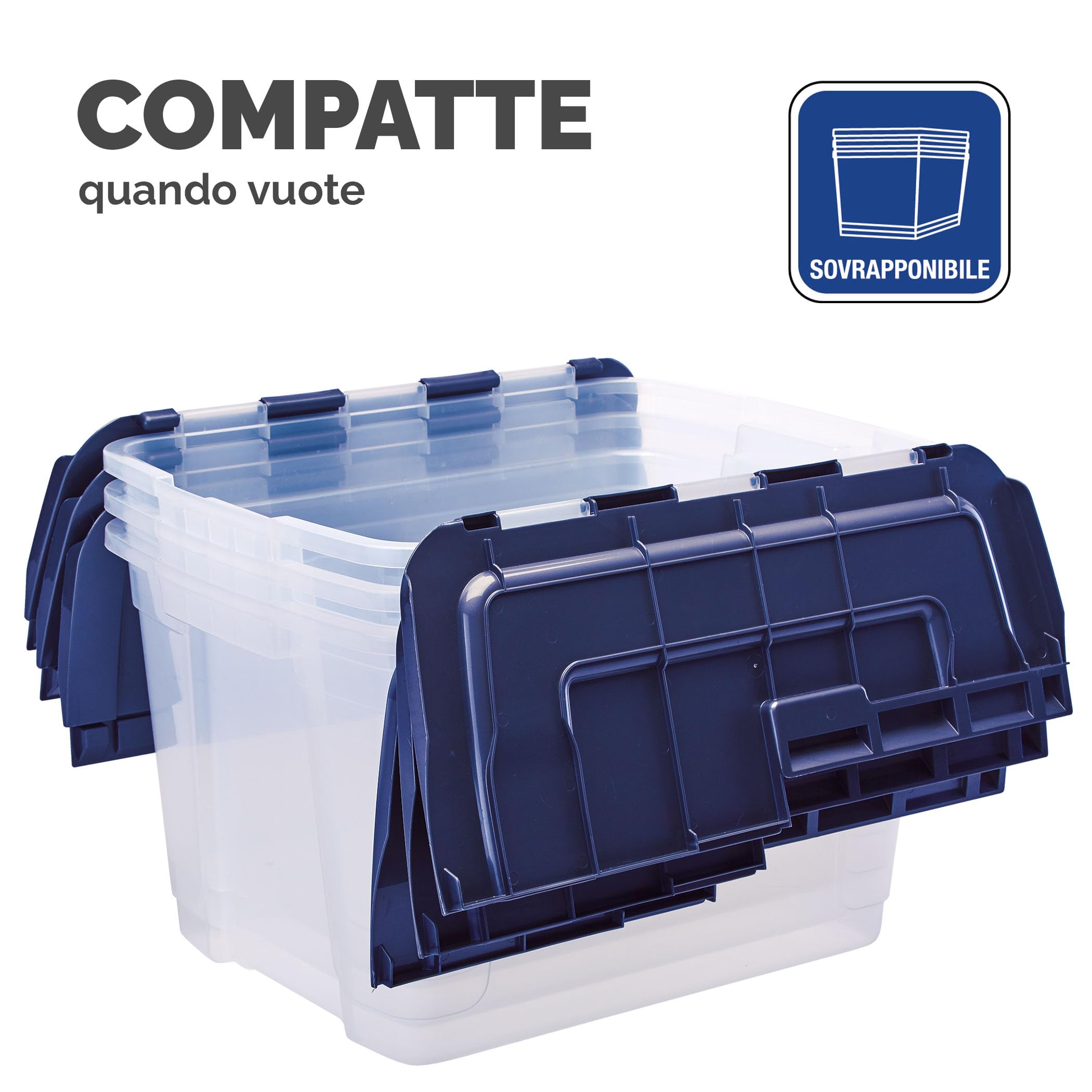 Bankers Box 55L scatola porta oggetti in confezione da 3, BPA-Free, in plastica 100% riciclata, impilabile, 35x43x59cm, ideali per organizzare la casa e l'ufficio, coperchio a cerniera