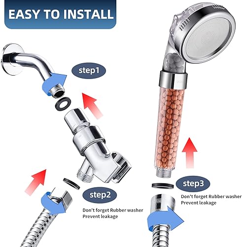 Miniatura 6 de Cobbe Juego de cabezal de ducha con manguera y soporte, filtración de filtro, 3 ajustes, rociador de ahorro de agua de alta presión, cabezales de