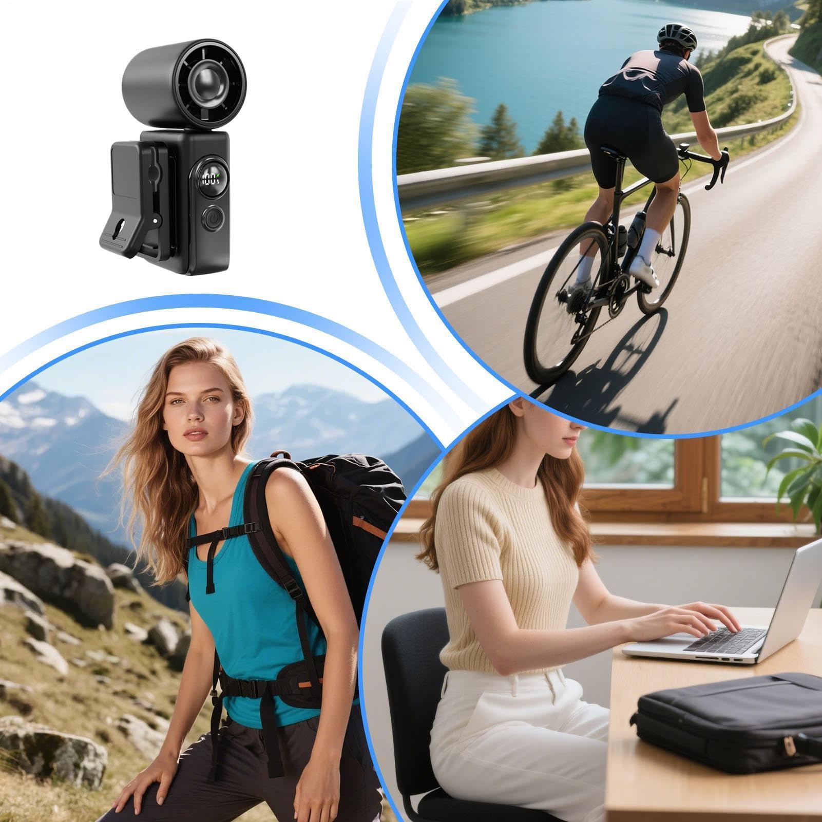 Ventilatore per auto, rotazione a 360 gradi, ricaricabile, display a LED, portatile, ventilatore con clip, per adulti, studenti, viaggi, auto, guida, campeggio, spiaggia all'aperto