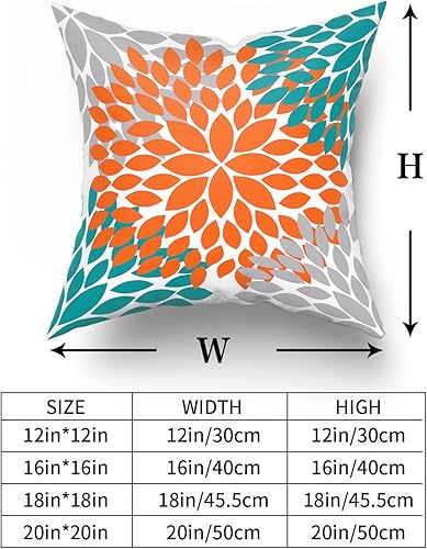 Miniatura 5 de Kawani Juego de 2 fundas de almohada de algodón con cremallera, color naranja, verde azulado, 20 x 20 pulgadas, diseño floral, moderno, rústico,