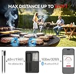 BFOUR 524FT Wireless Meat Thermometer Bluetooth with 2 Color-Coded Probes, Digital Meat BBQ Thermometer Cooking with LCD Booster, 752°F Heat Resistance Meat Probes for Oven Grill and Smoker