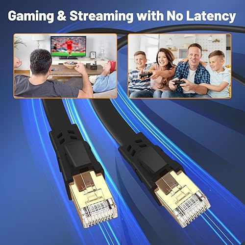 Miniatura 4 de Cable Ethernet Cat8 de 15 pies a 40 Gbps 2000 MHz, cable LAN de alta velocidad con conectores chapados en oro blindados para uso en interiores y