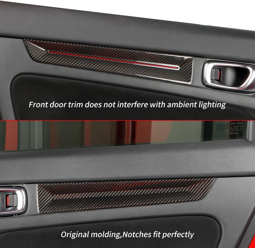 JSWAN 4Pcs Carbon Fiber Car Door Panel Cover Trim Fit for 11th Gen Civic FE FL4 Type r FL5 Typer Door Strip Protector Interior Armrest Protection -Bright Black
