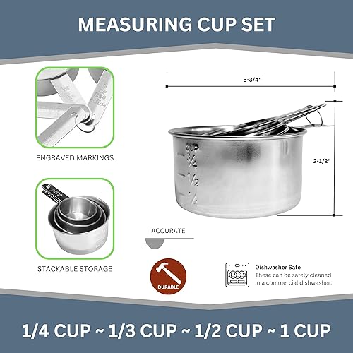 Miniatura 3 de Juego de tazas y cucharas medidoras de acero inoxidable, 8 piezas, tazas medidoras apilables y cucharas