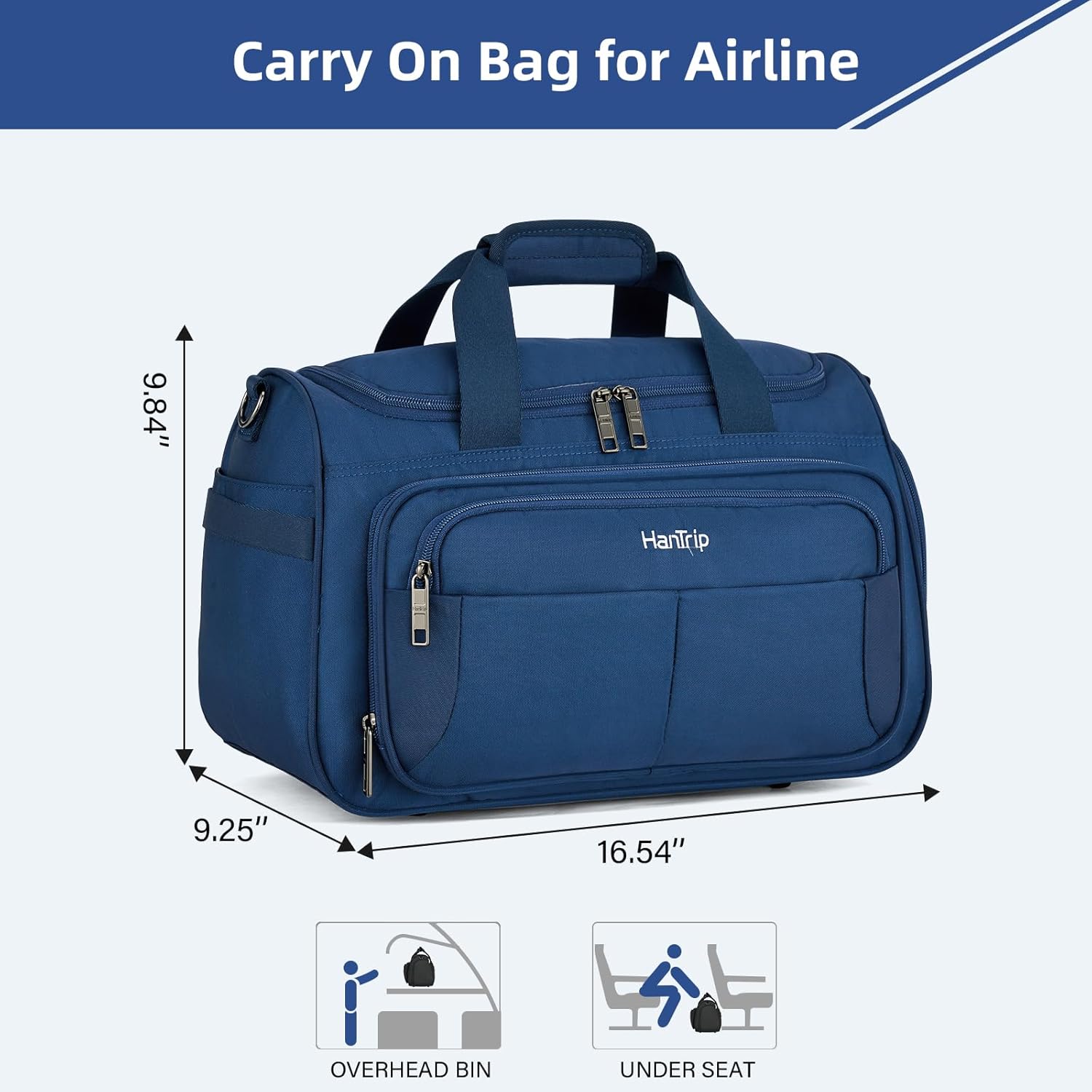 Carry on Duffel Bag Foldable Duffle Bags for Travel, Under Seat Personal Item Bags for Airplanes, Weekender Overnight Mens Travel Tote Bag for Women Small Softside Carry on Luggage (Blue) - Image 2