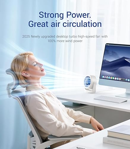 Miniatura 2 de Diveblues TurboBreeze - Ventilador de escritorio USB, mini ventilador de escritorio ultra silencioso, viento potente, pantalla LED, 5 velocidades,