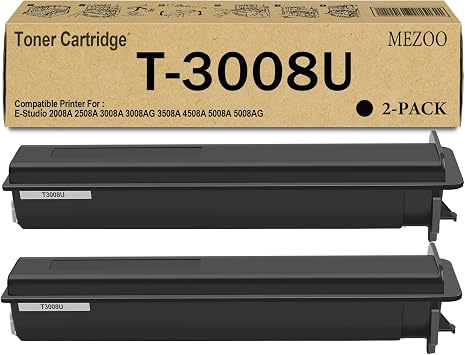 MEZOO T3008U T-3008U Black Toner Cartridge Replacement for Toshiba T-3008U T3008U Toner Cartridge Compatible for E-Studio 2008A 2508A 3008A 3008AG 3508A 4508A 5008A 5008AG Printer 2 Pack, Black